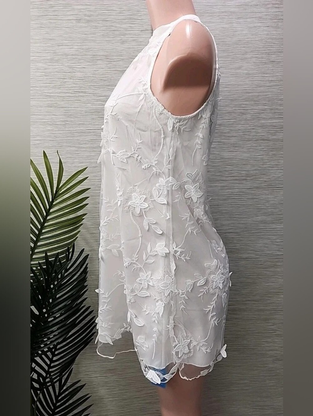 White Floral Embroidered Halter Mini Dress - Picture 2 of 5